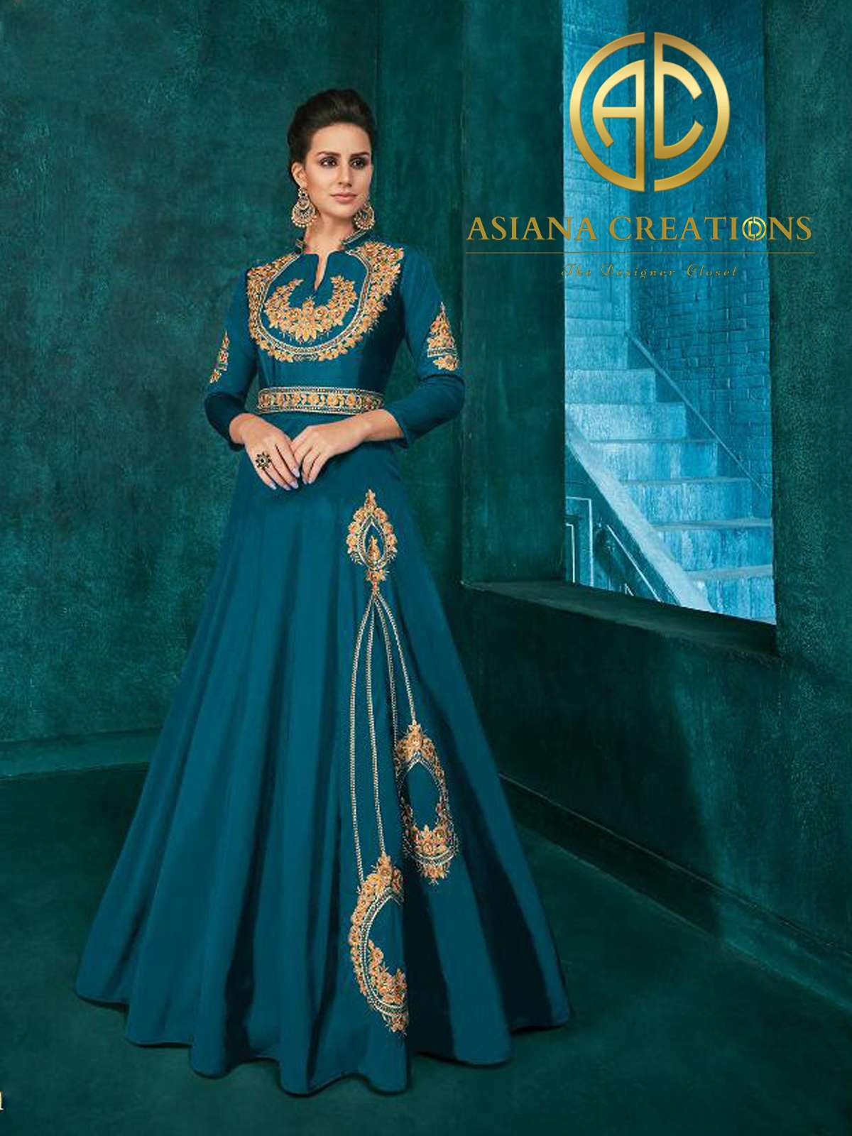 Art Silk Embroidered Blue Traditional Gown-2063