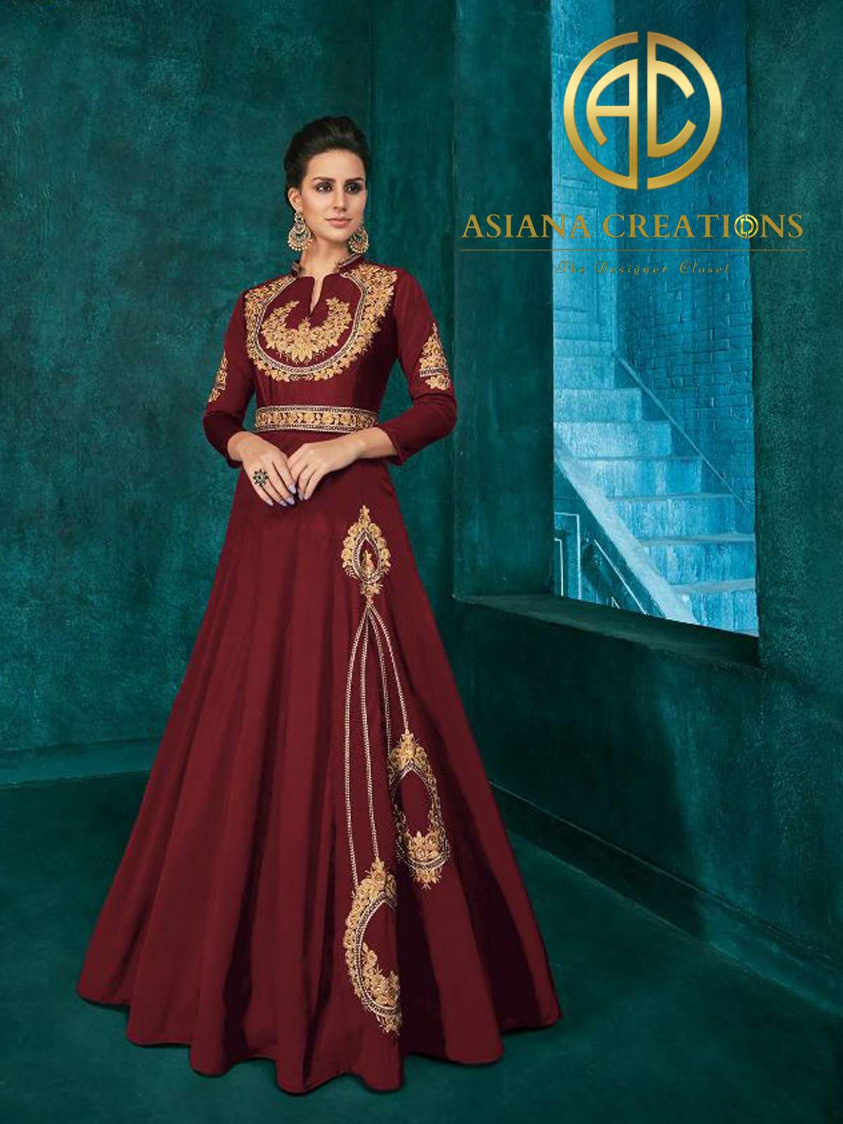 Art Silk Embroidered Maroon Traditional Gown-2065