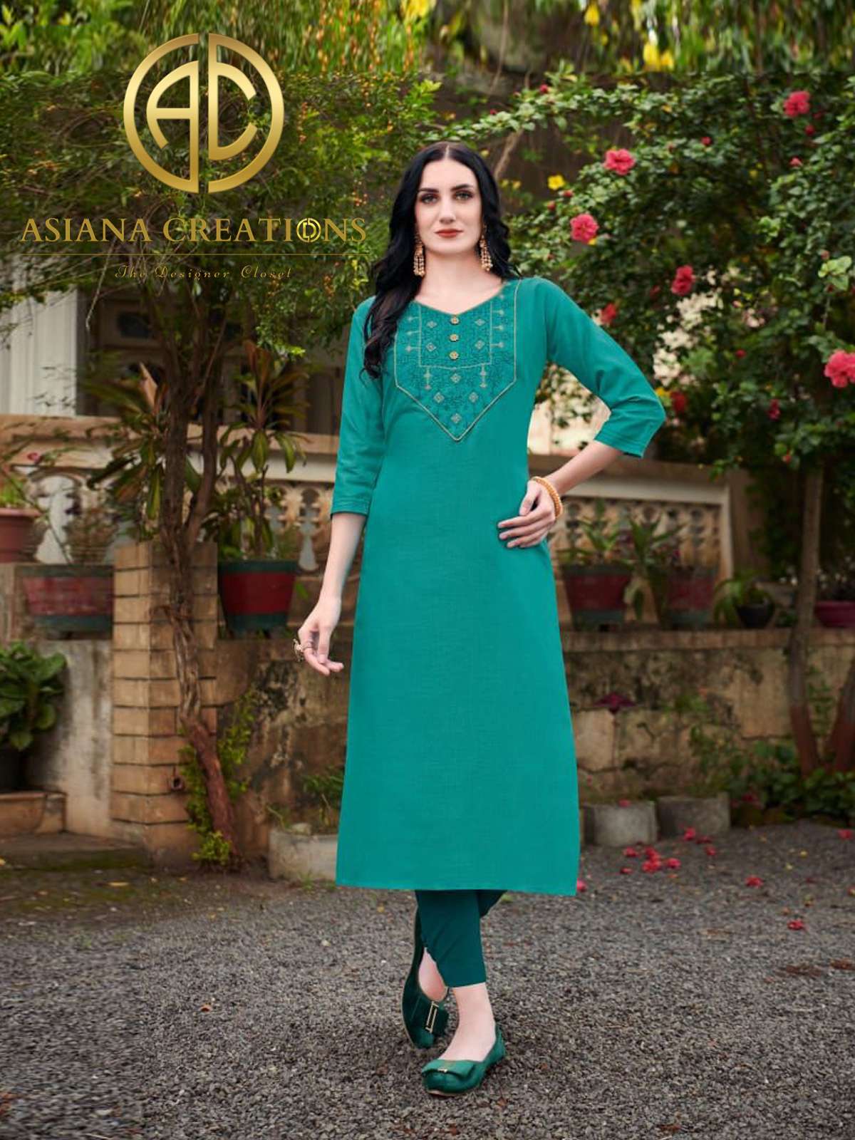Cotton Navy Blue Embroidered Long Kurti-2136
