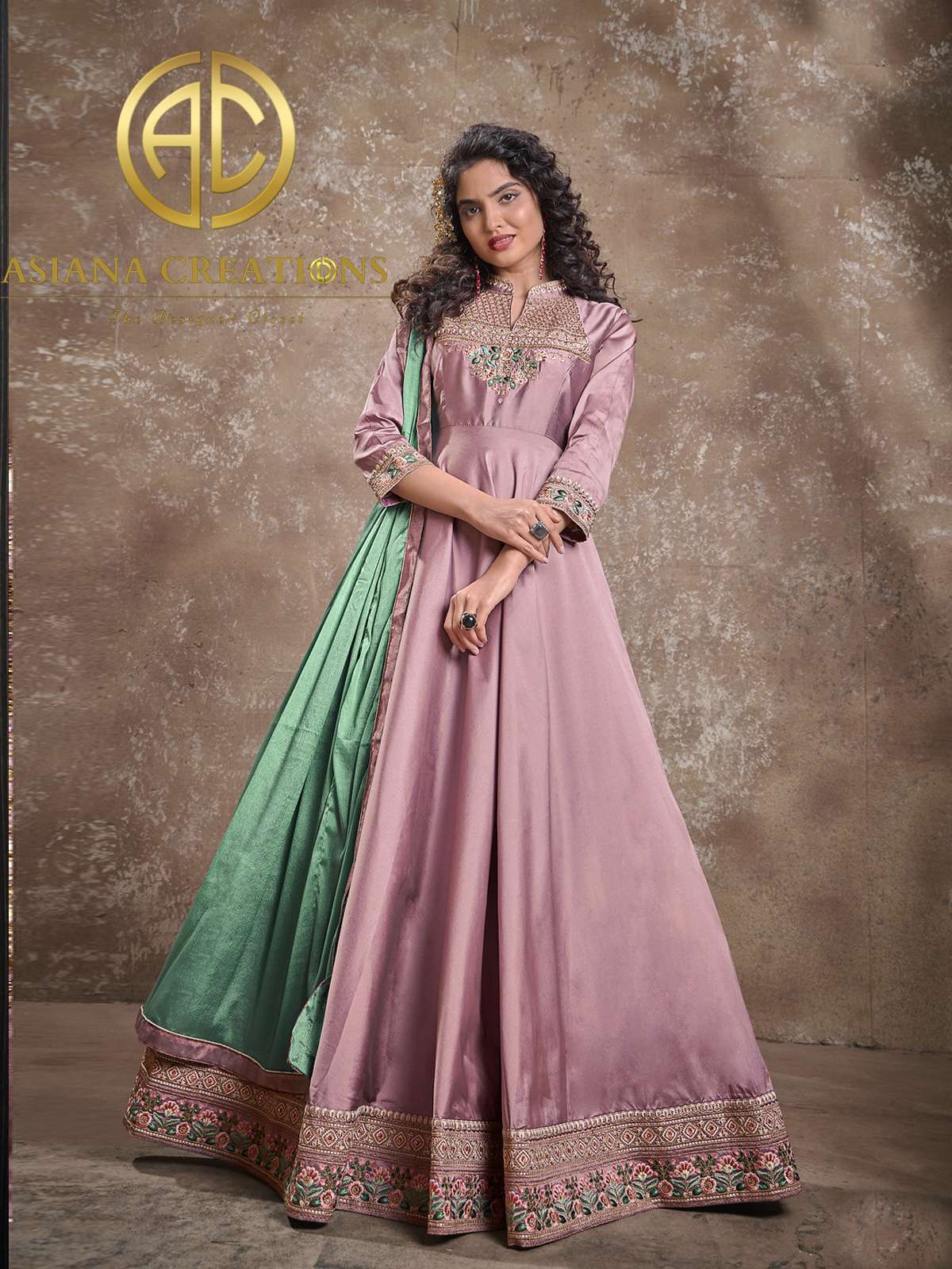 Art Silk Embroidered Pink Traditional Gown with Dupatta-2142