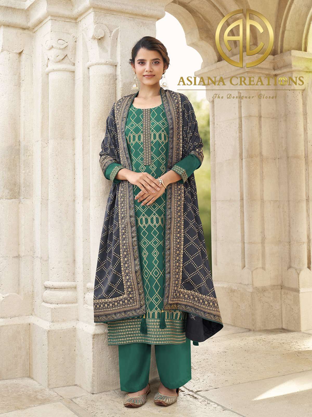 Chinnon Embroidered Green Palazzo Suits-2159