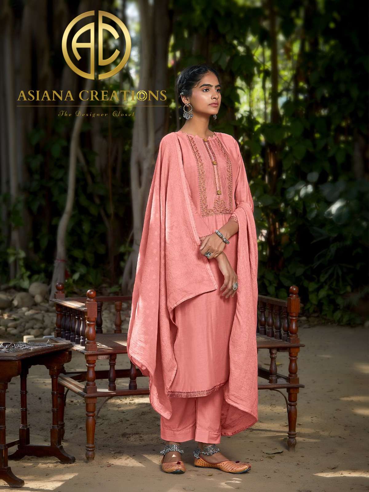 Viscose Muslin Pink Embroidered Salwar Suits-2171