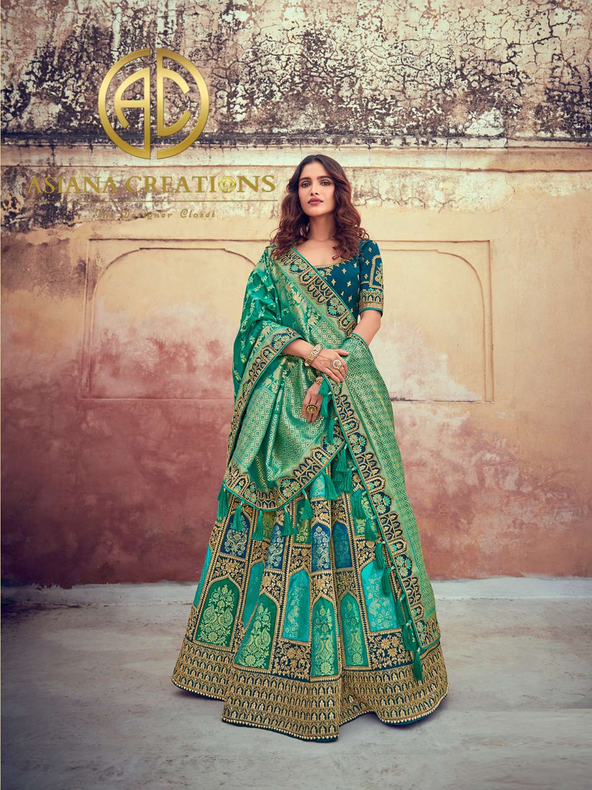 Zari Woven Traditional Banarasi Silk Blue Bridal Lehenga Set-2341