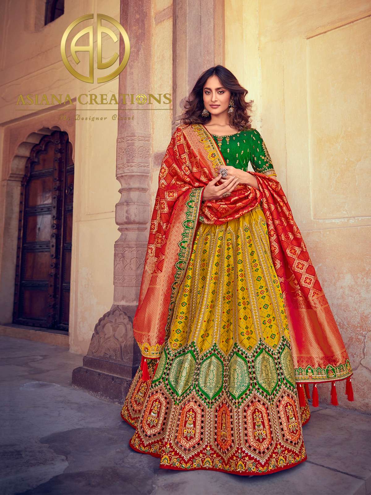 Zari Woven Traditional Banarasi Silk Yellow Bridal Lehenga Set-2348