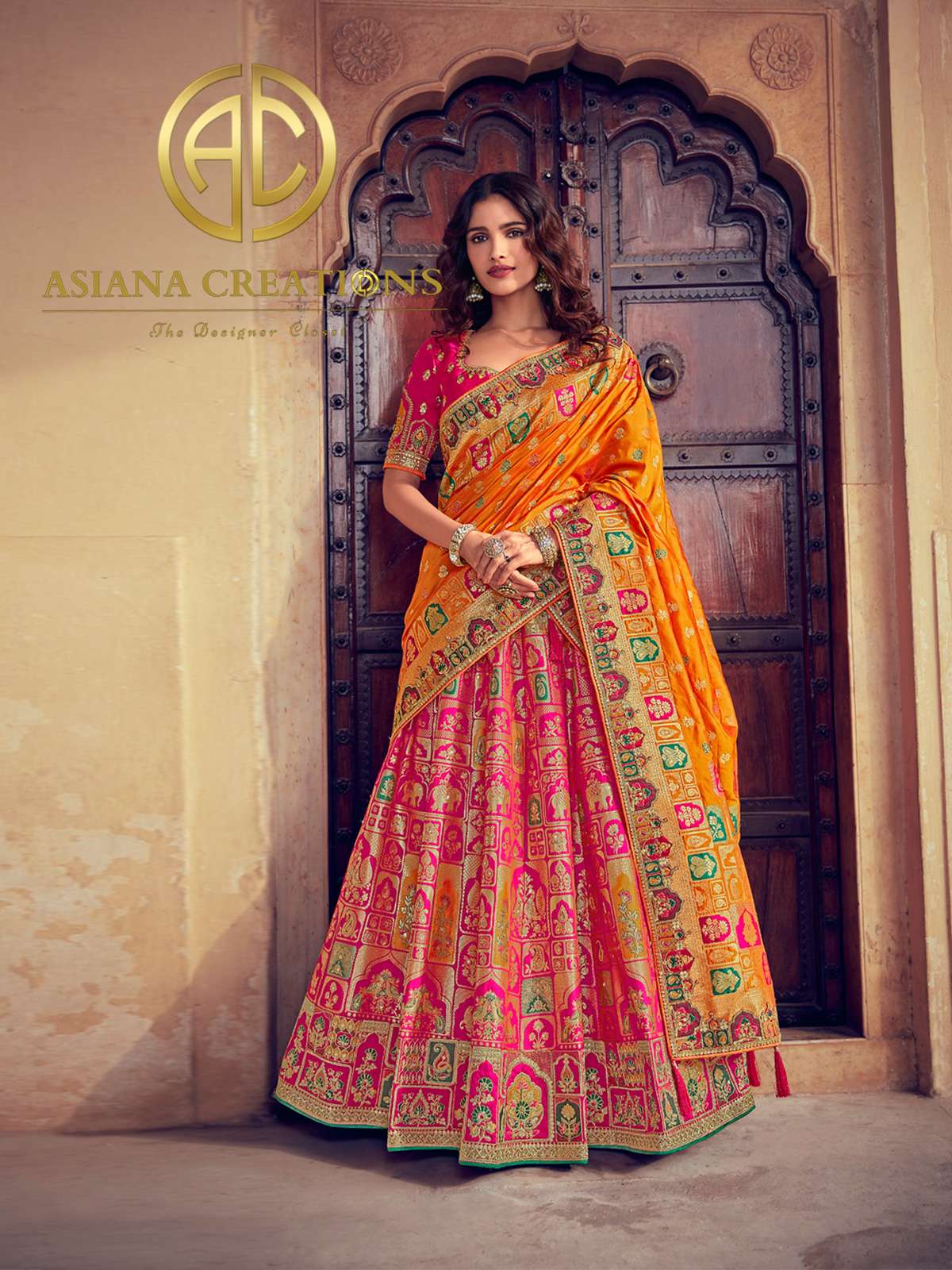 Zari Woven Traditional Banarasi Silk Pink Bridal Lehenga Set-2351