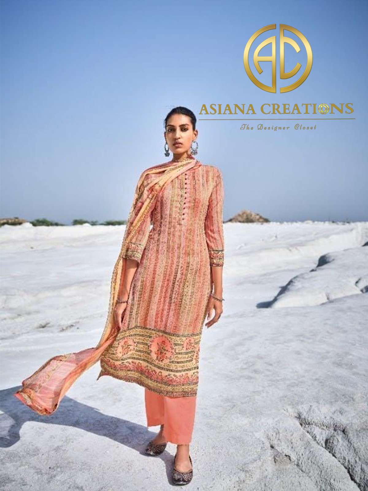 Cotton Peach Printed Straight Festive Wear Salwar Suits-2378