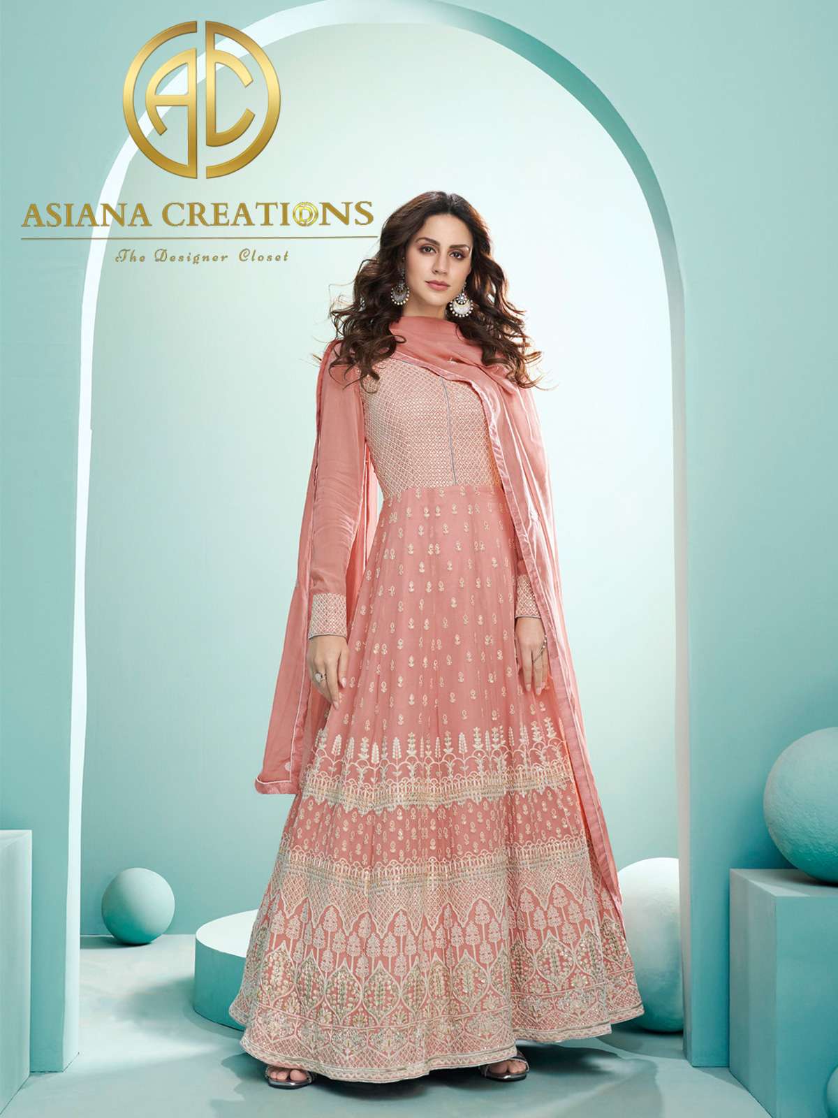 Lucknowi Georgette Pink Wedding Wear Anarkali Suit-2412