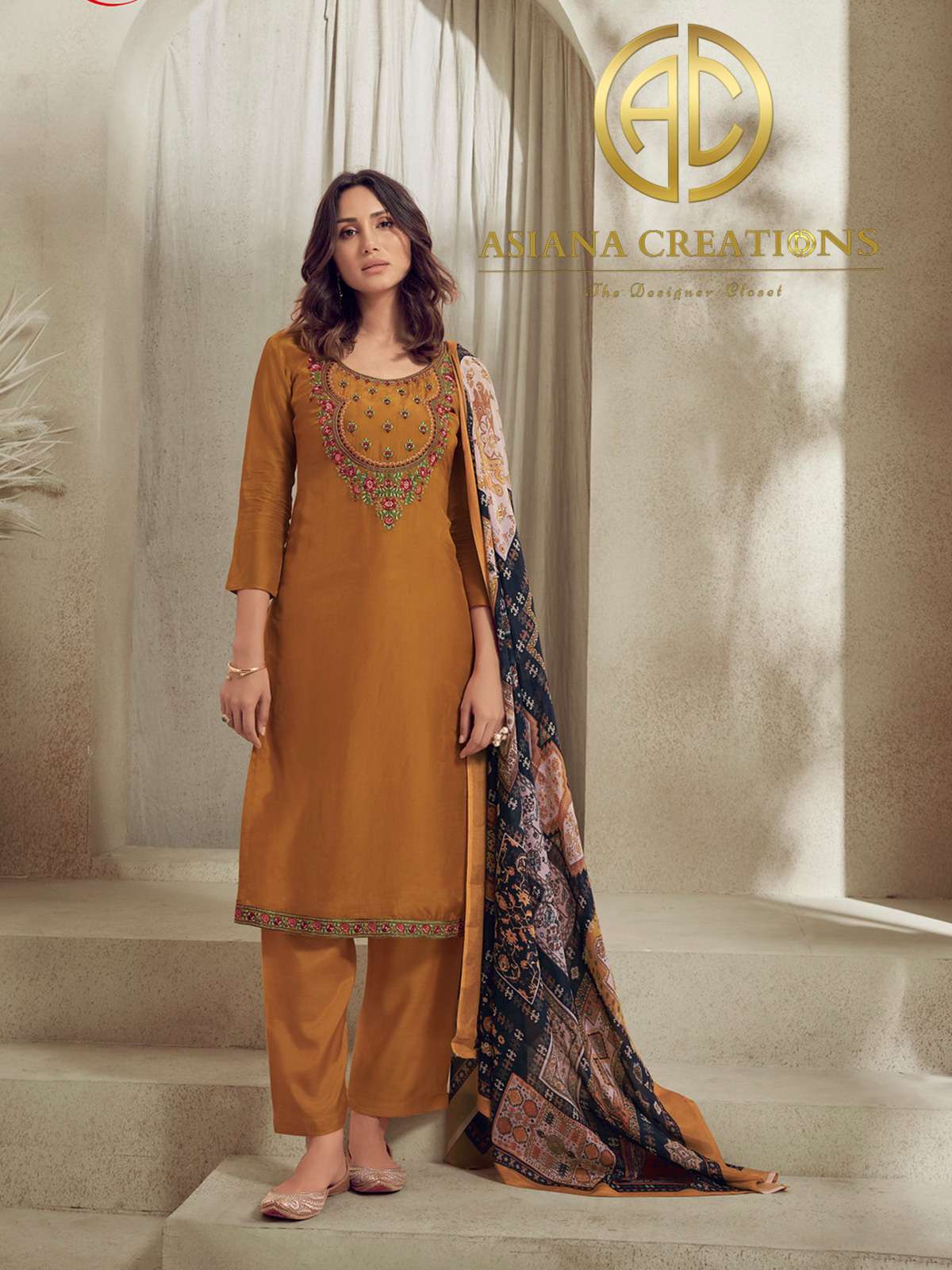 Upada Silk Embroidered Brown Straight Festive Wear Salwar Suits-2416