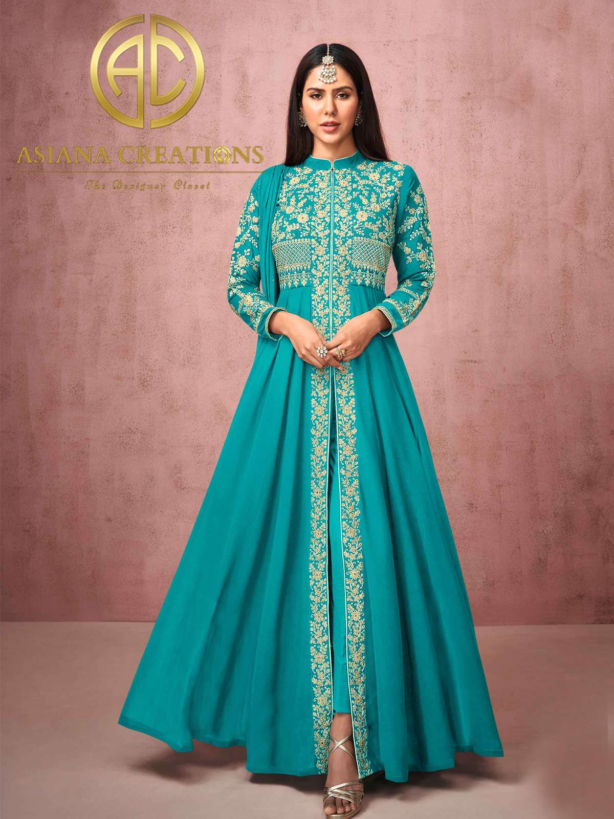 Georgette Designer Blue Reception Wear Anarkali Suits-2445
