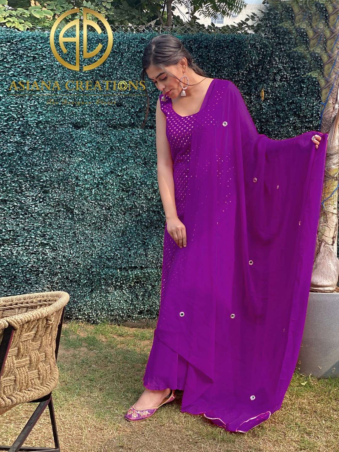 Georgette Purple Embroidered Palazzo Suits-2451