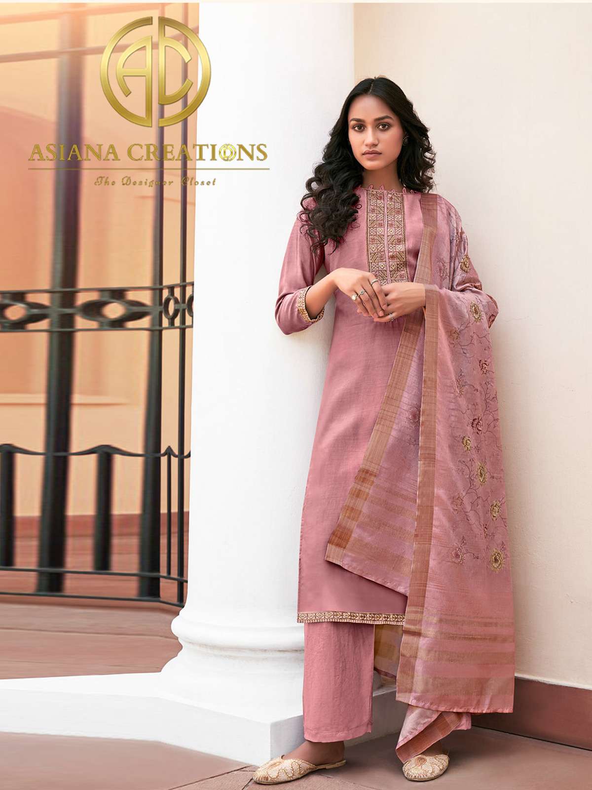 Muslin Pink Embroidered Straight Salwar Suits-2476