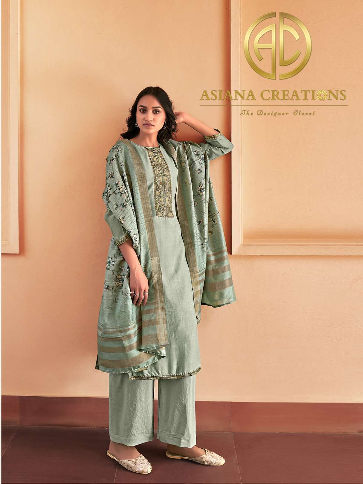 Muslin Grey Embroidered Straight Salwar Suits-2478