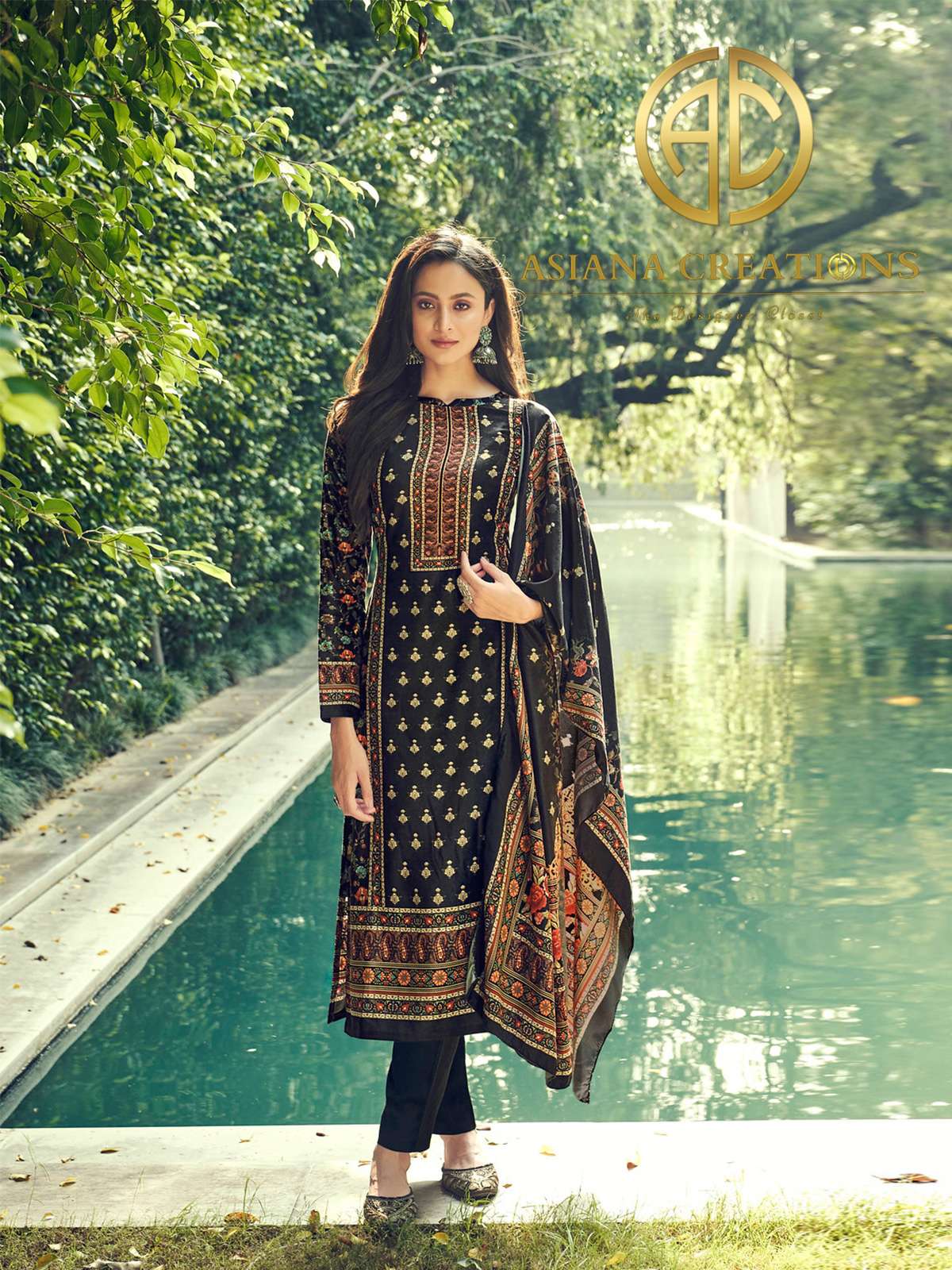 Velvet Black Digital Printed Festive Wear Salwar Suit-2520