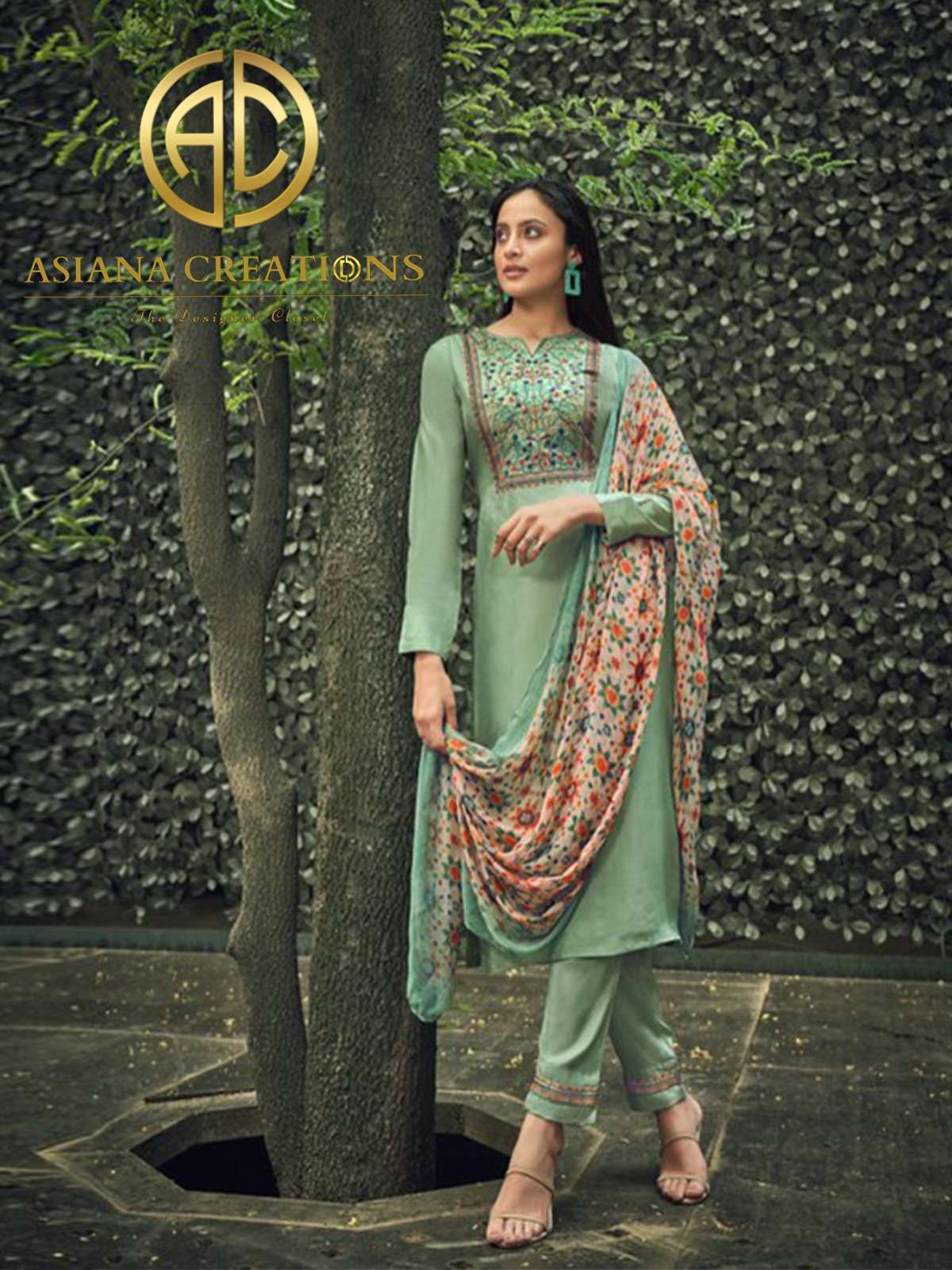 Viscose Green Embroidered Festive Wear Salwar Suit-2530