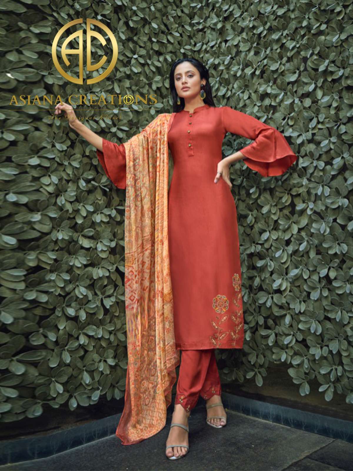 Viscose Red Embroidered Festive Wear Salwar Suit-2532