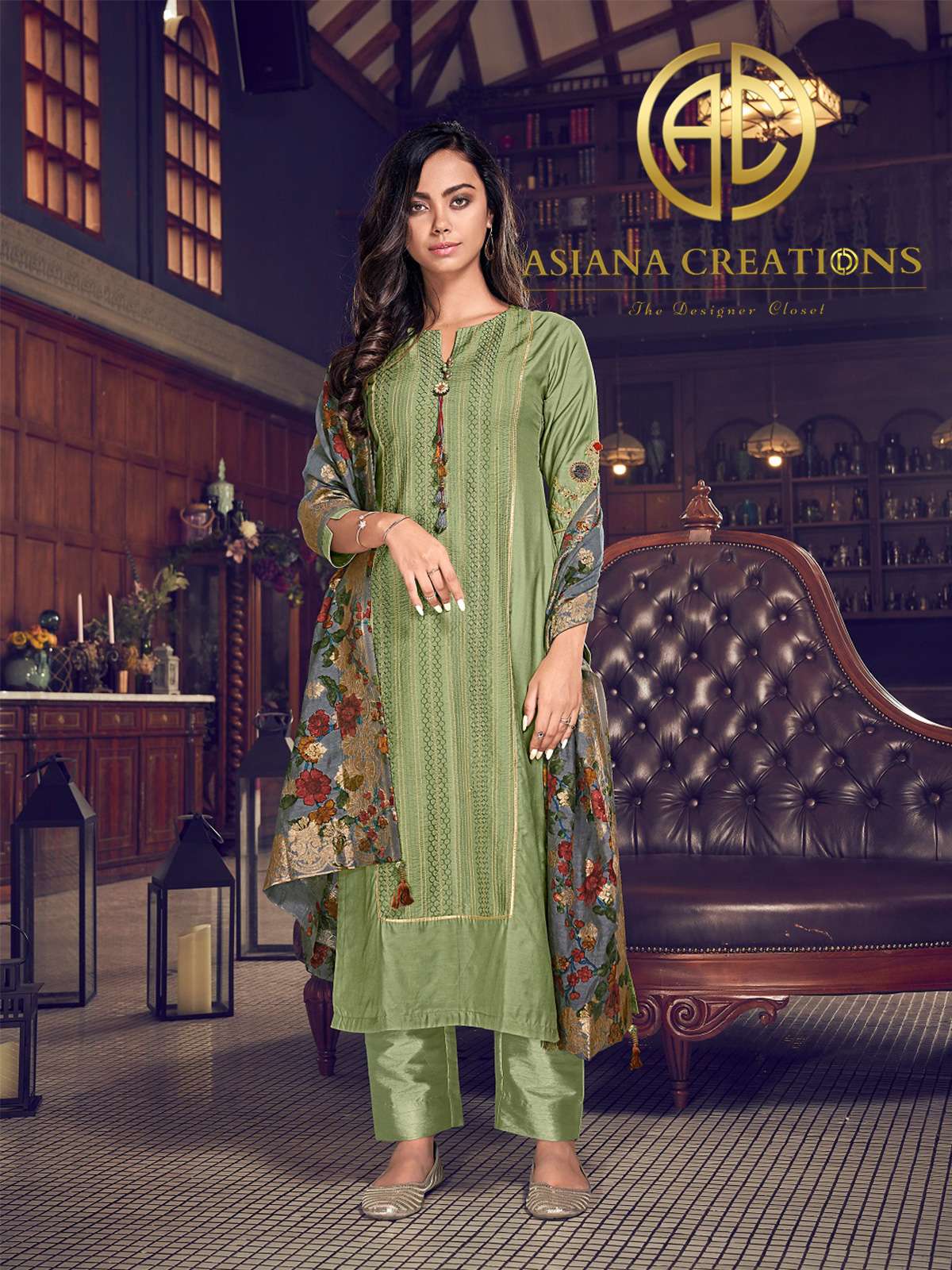 Art Silk Green Embroidered Festive Wear Salwar Suits-2540