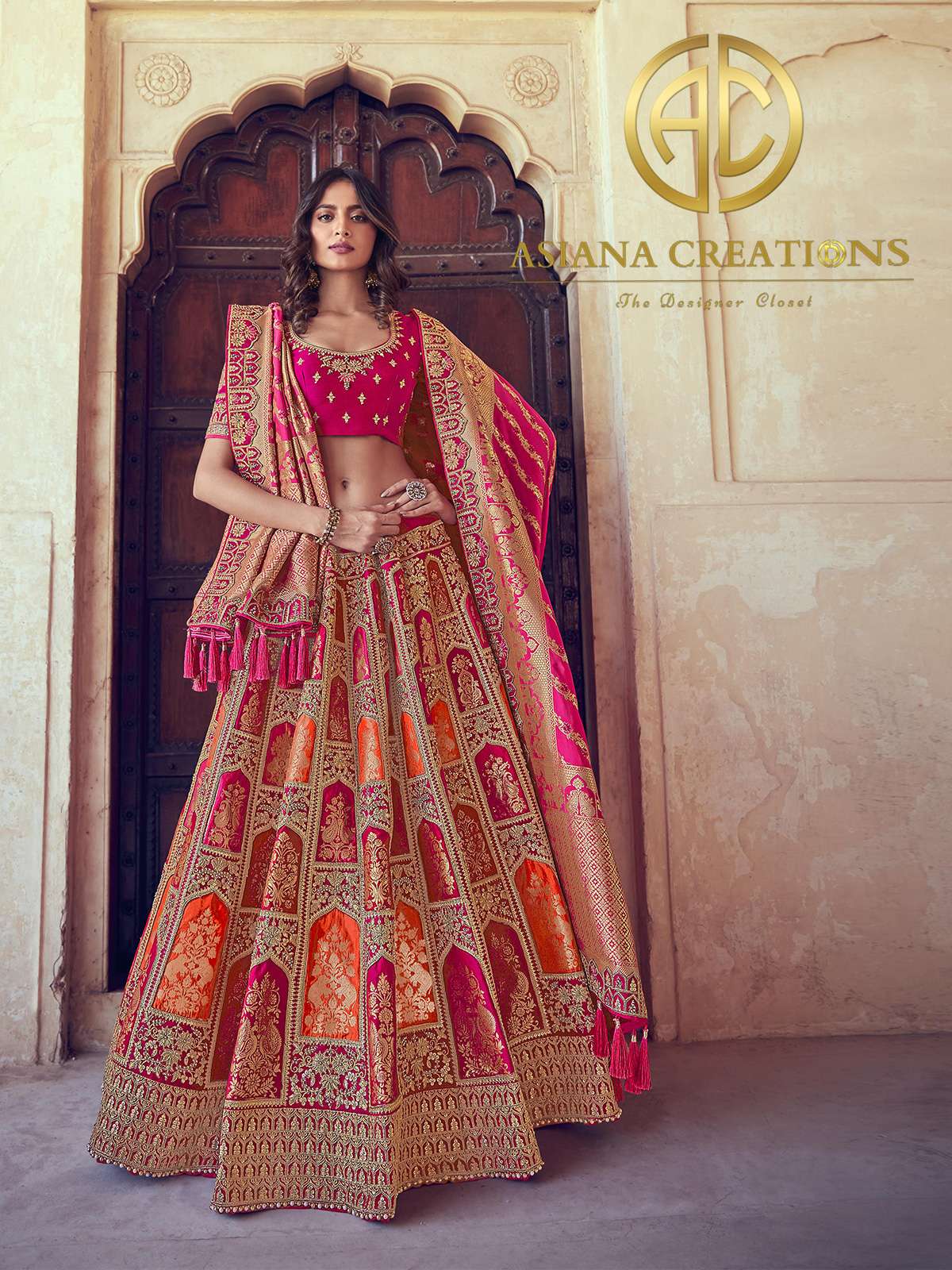 Banarasi Silk Woven Pink Bridal Wedding Lehenga -2741