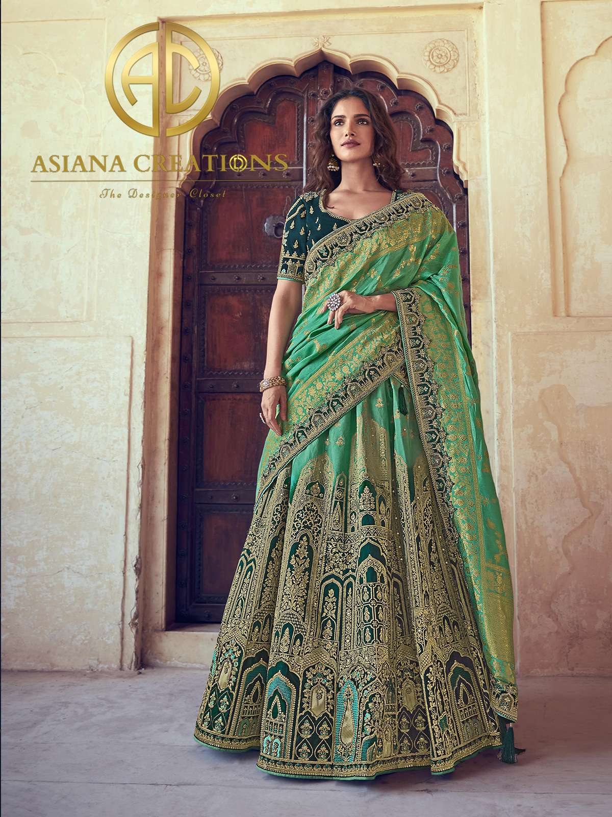 Banarasi Silk Woven Green Bridal Wedding Lehenga -2743