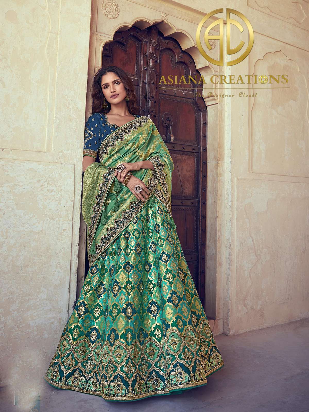 Banarasi Silk Woven Teal Green Bridal Wedding Lehenga -2753