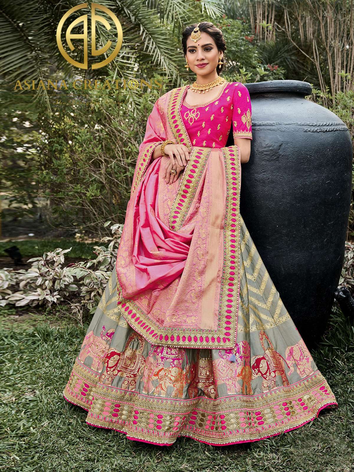 Banarasi Silk Woven Grey Bridal Wedding Lehenga -2756