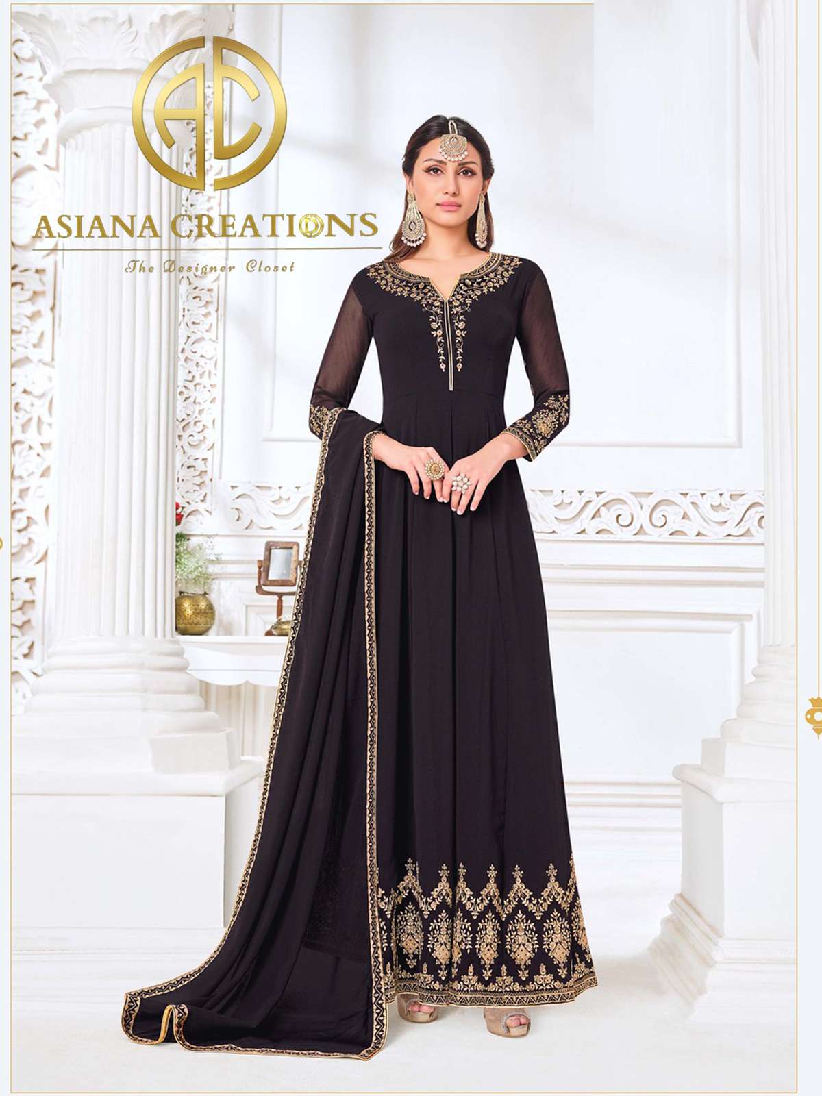 Georgette Embroidered Black Anarkali Wedding Suit-2644