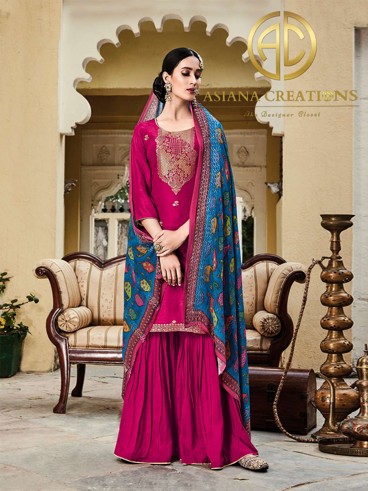 Art Silk Embroidered Pink Wedding Wear Salwar Suit-2723