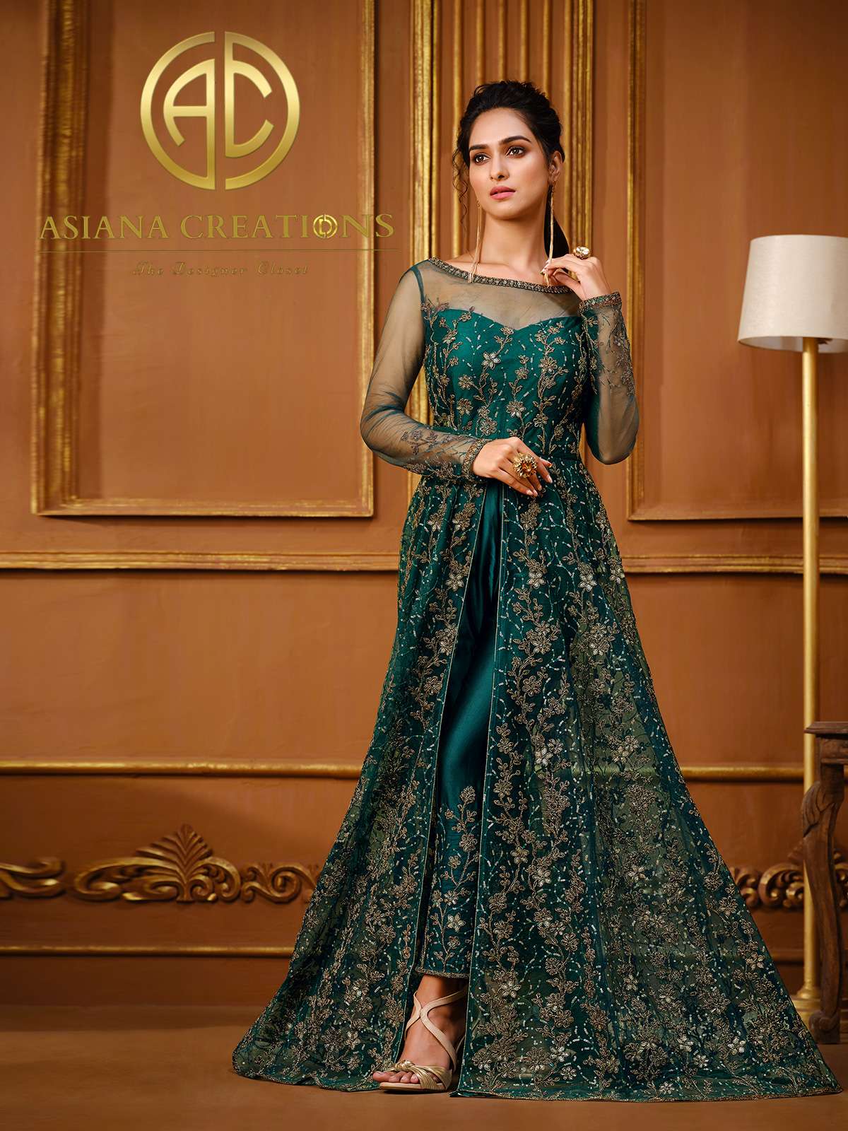 Net Embroidered Dark Green Anarkali Wedding Suit-2729