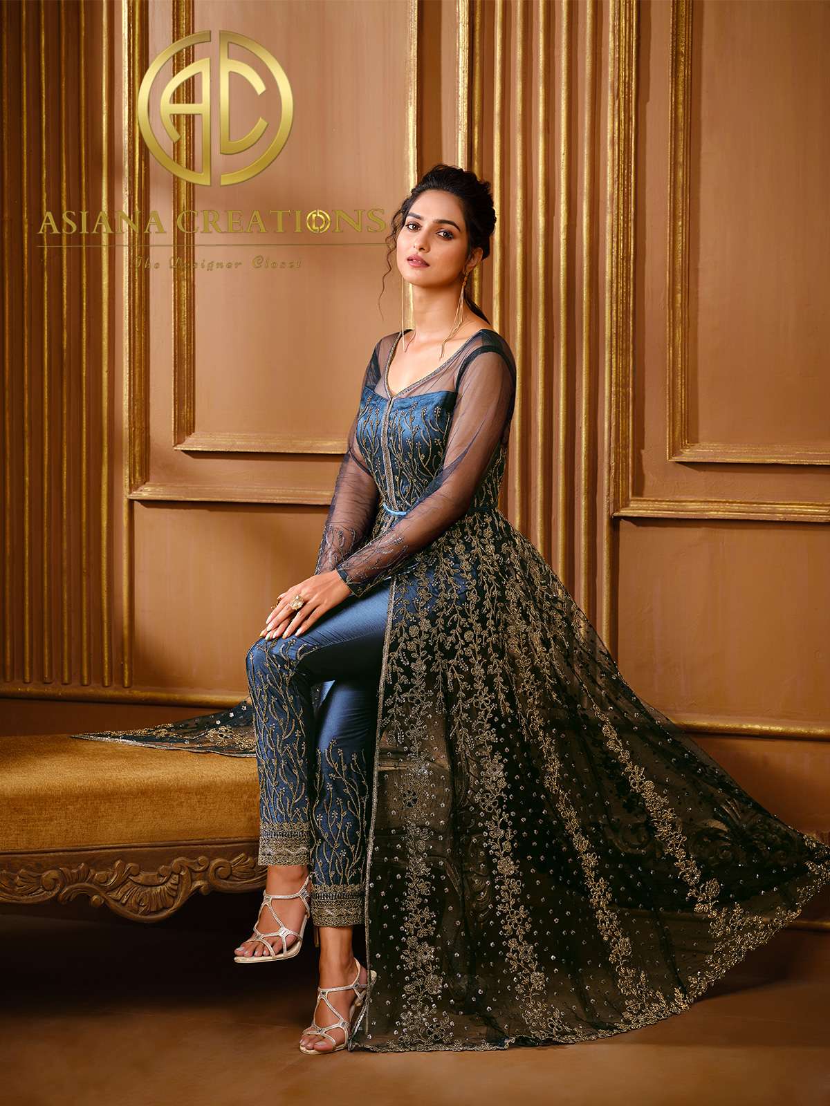Net Embroidered Blue Anarkali Wedding Suit-2731