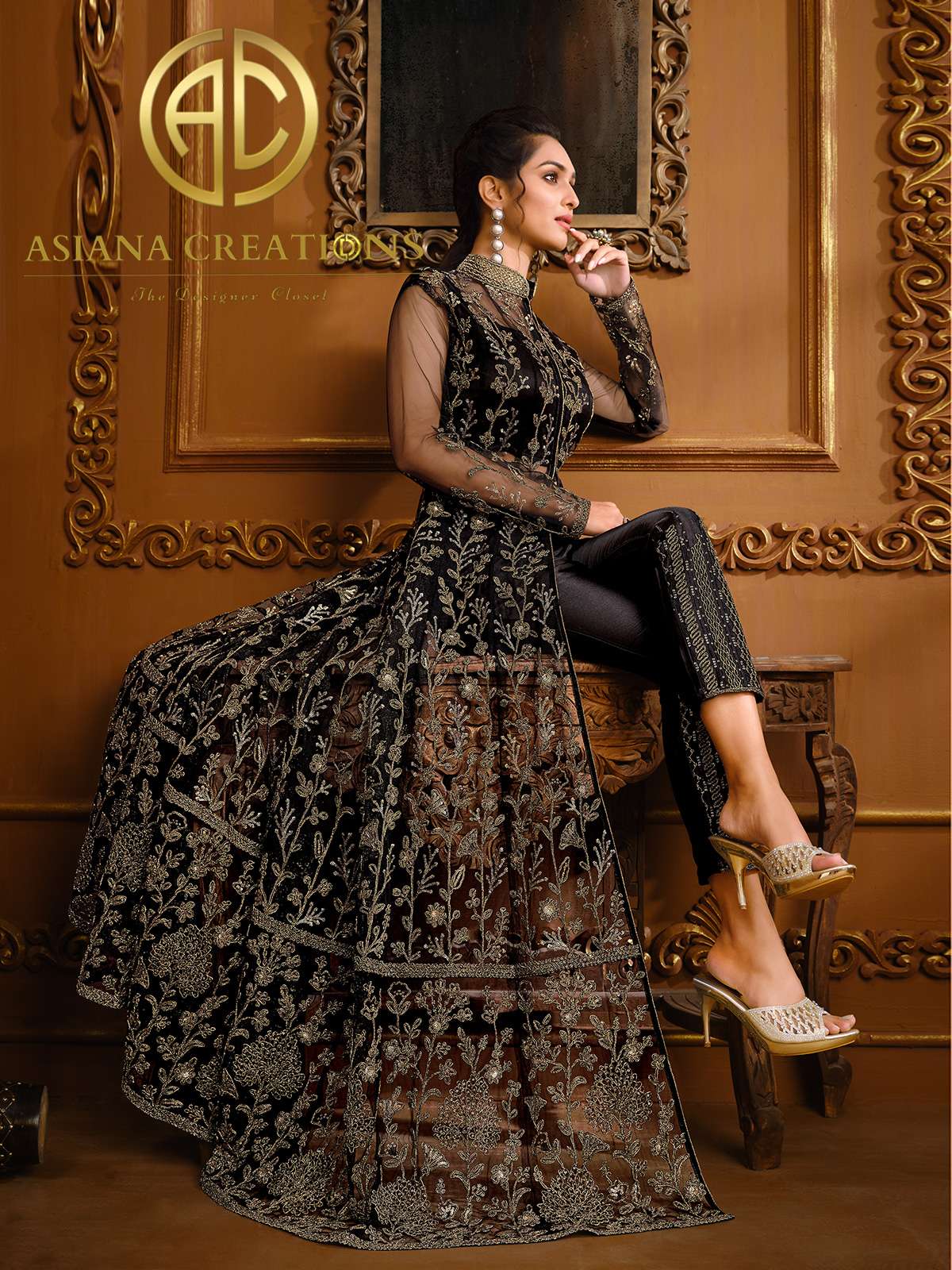 Net Embroidered Black Anarkali Wedding Suit-2732