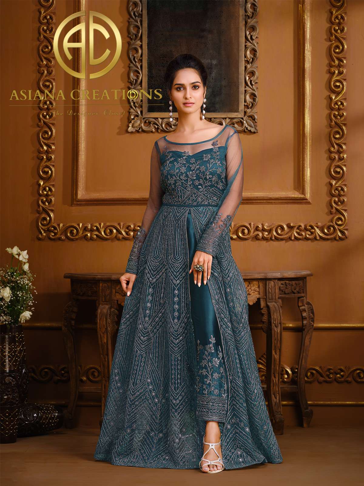 Net Embroidered Blue Anarkali Wedding Suit-2734