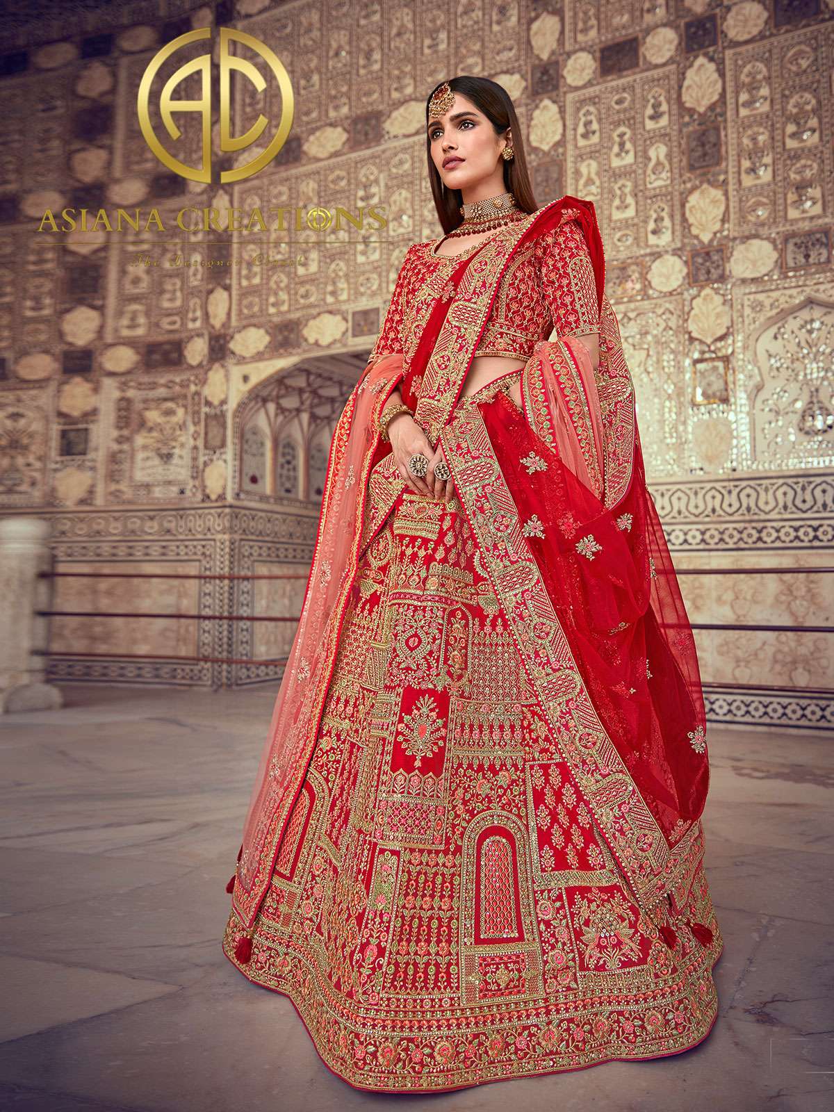 Art Silk Heavy Embroidered Traditional Red Bridal Wedding Lehenga with Double Dupatta-2847