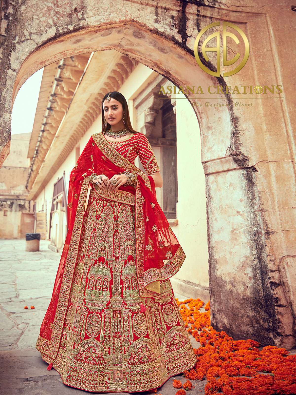 Art Silk Heavy Embroidered Traditional Red Bridal Wedding Lehenga with Double Dupatta-2849