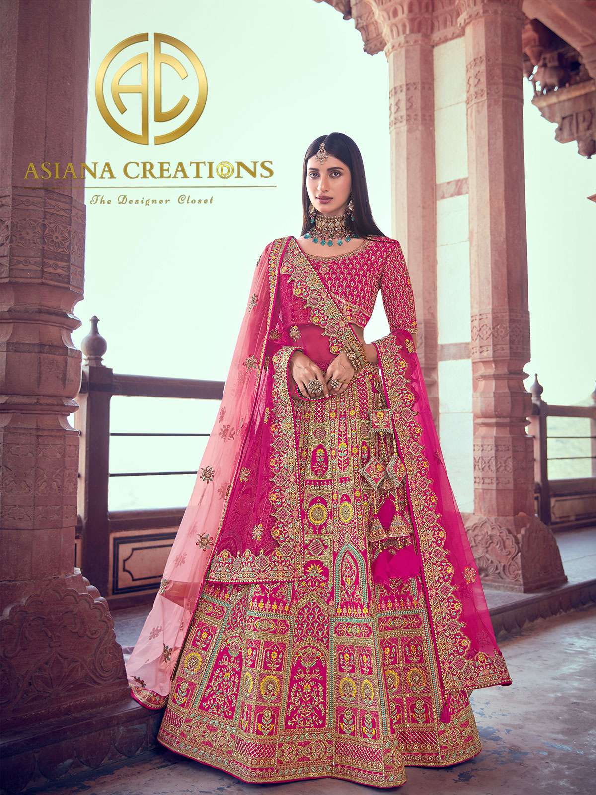 Art Silk Heavy Embroidered Traditional Pink Bridal Wedding Lehenga with Double Dupatta-2852