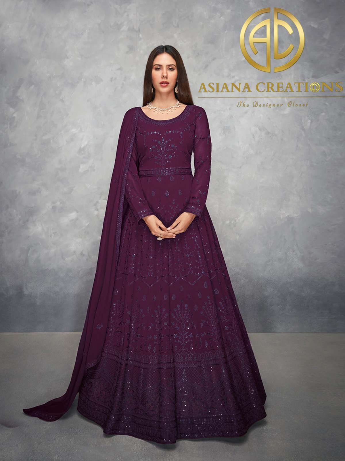 Georgette Embroidered Purple Anarkali Wedding Suit-2878