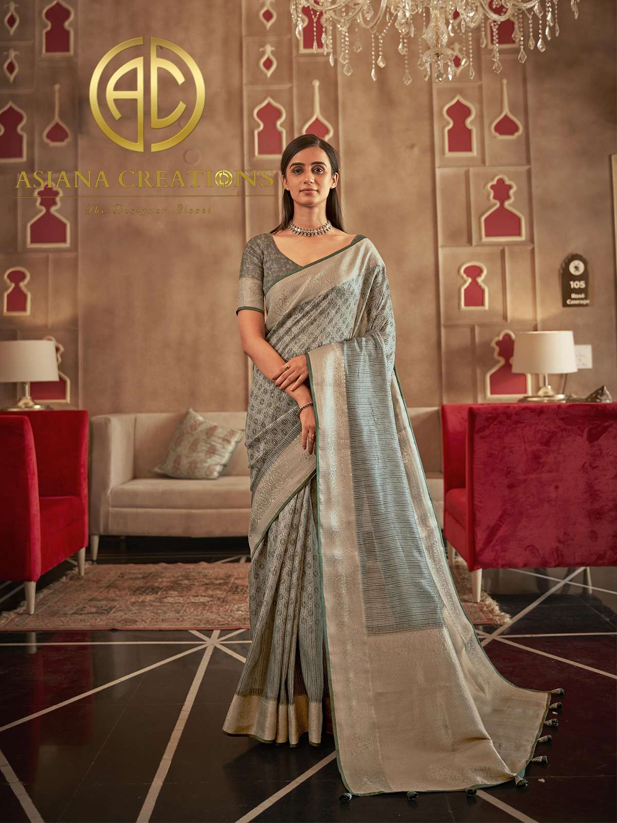 Pashmina Silk Grey Printed Festive Wear Saree-2811