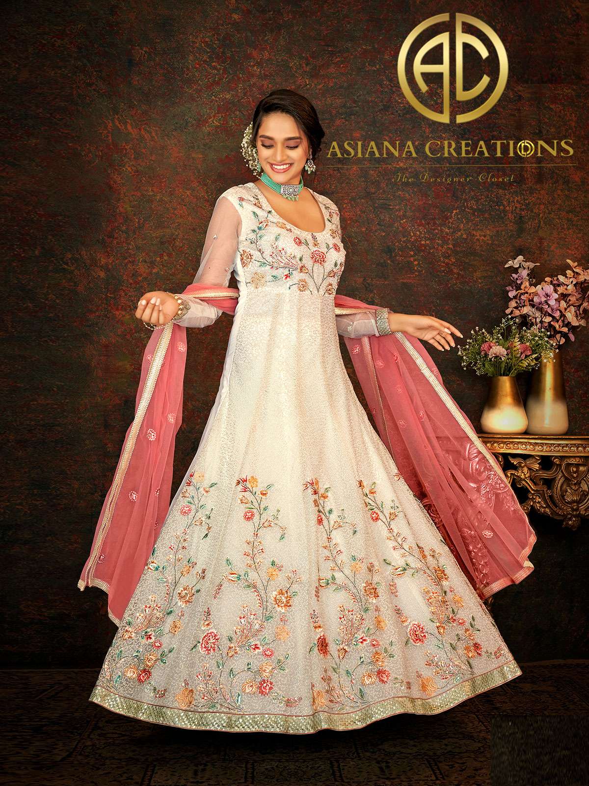 Net Embroidered Off White Wedding Wear Anarkali Suit-2946