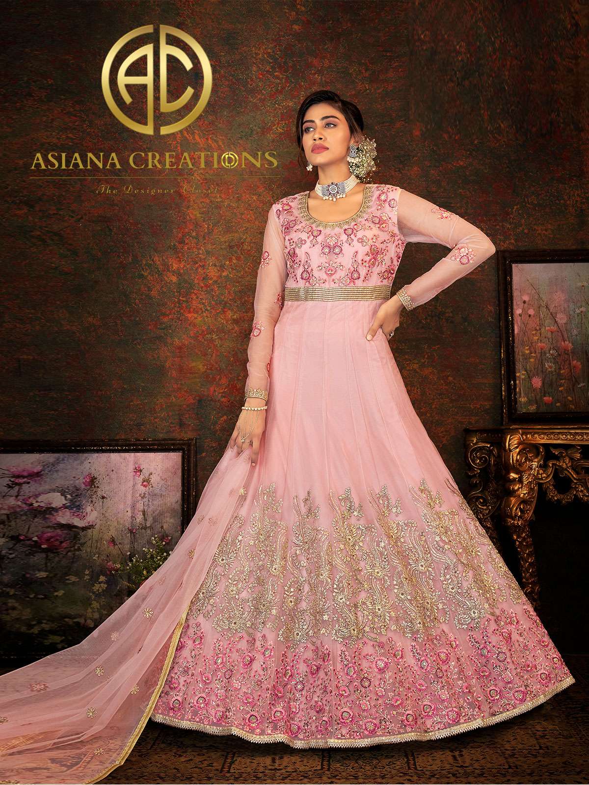 Net Embroidered Pink Wedding Wear Anarkali Suit-2948