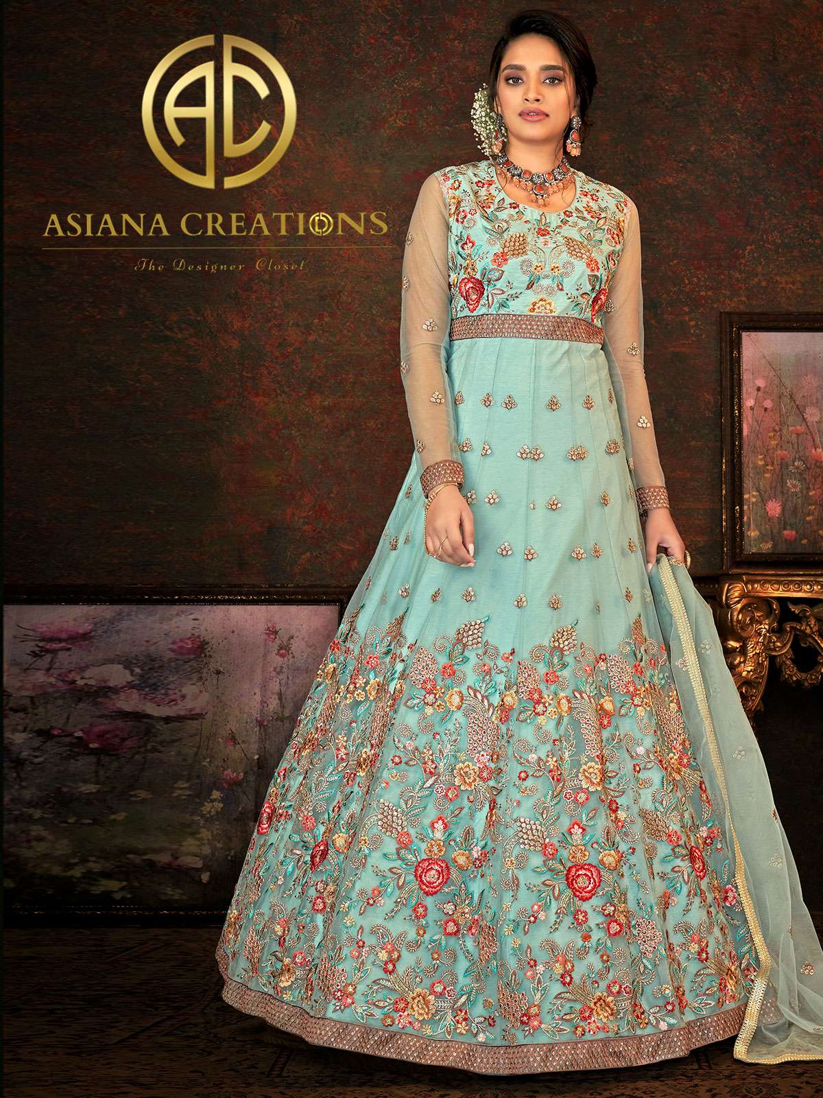 Net Embroidered Blue Wedding Wear Anarkali Suit-2949