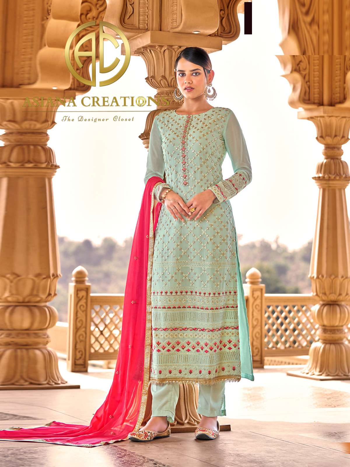 Georgette Hand Embroidered Blue Wedding Wear Suit-2992