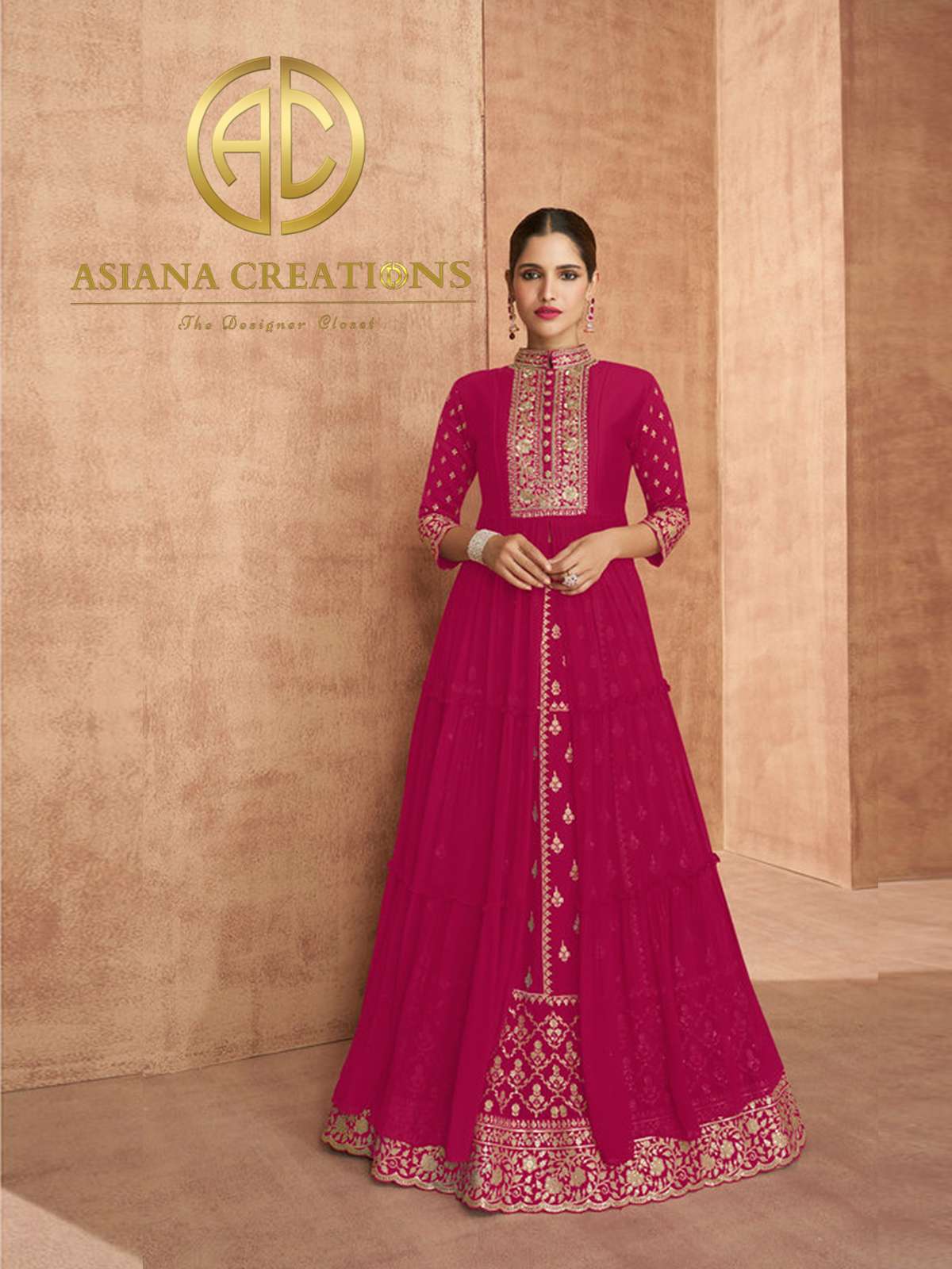 Georgette Pink Embroidered Party Wear Indowestern Lehenga-3008