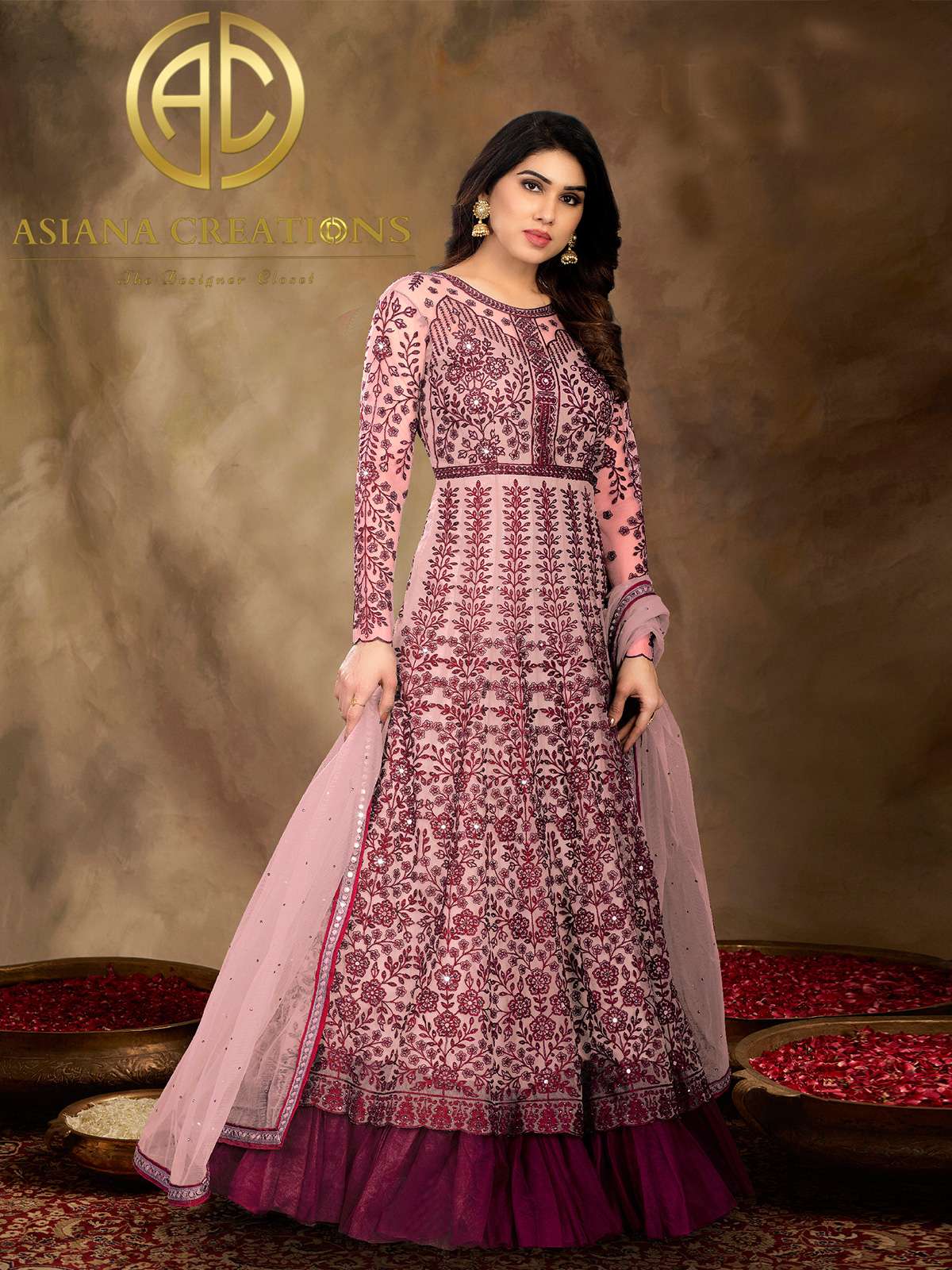 Net Embroidered Pink Wedding Anarkali Suit-3054