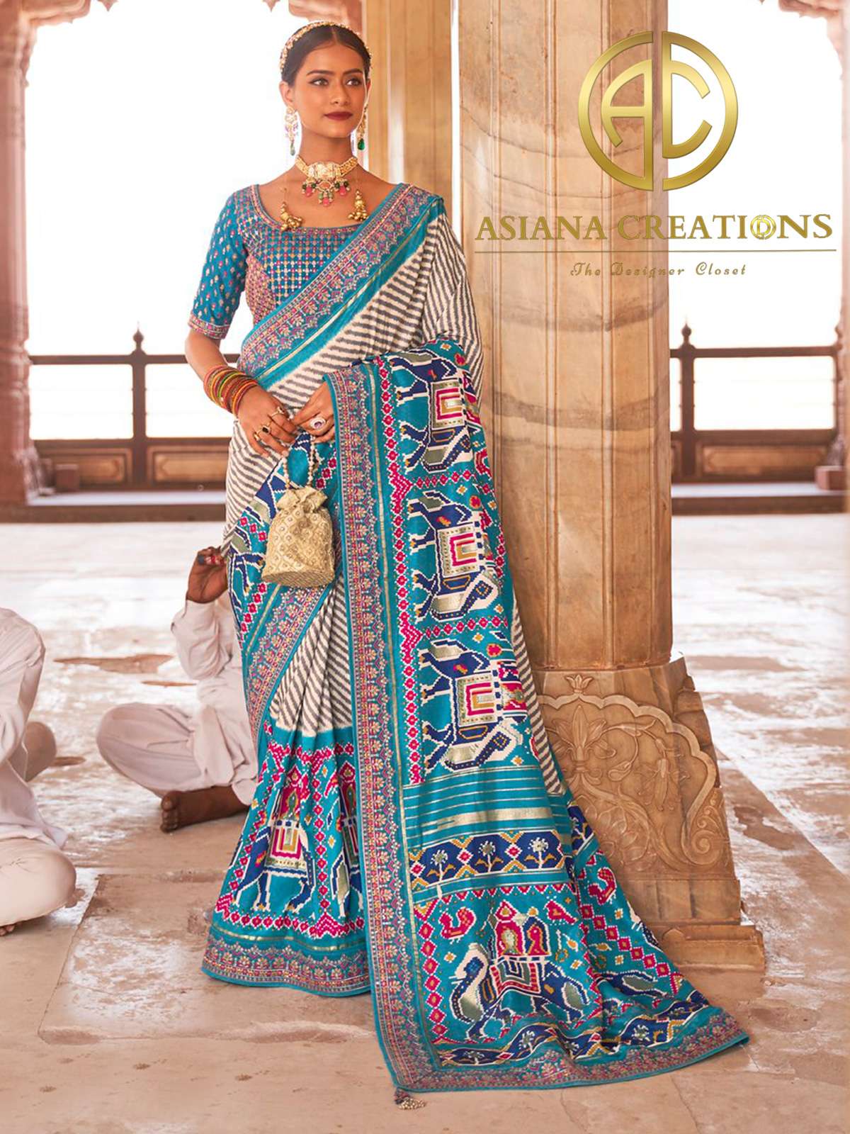 Patola Silk Blue Embroidered & Woven Wedding Traditional Saree-3175