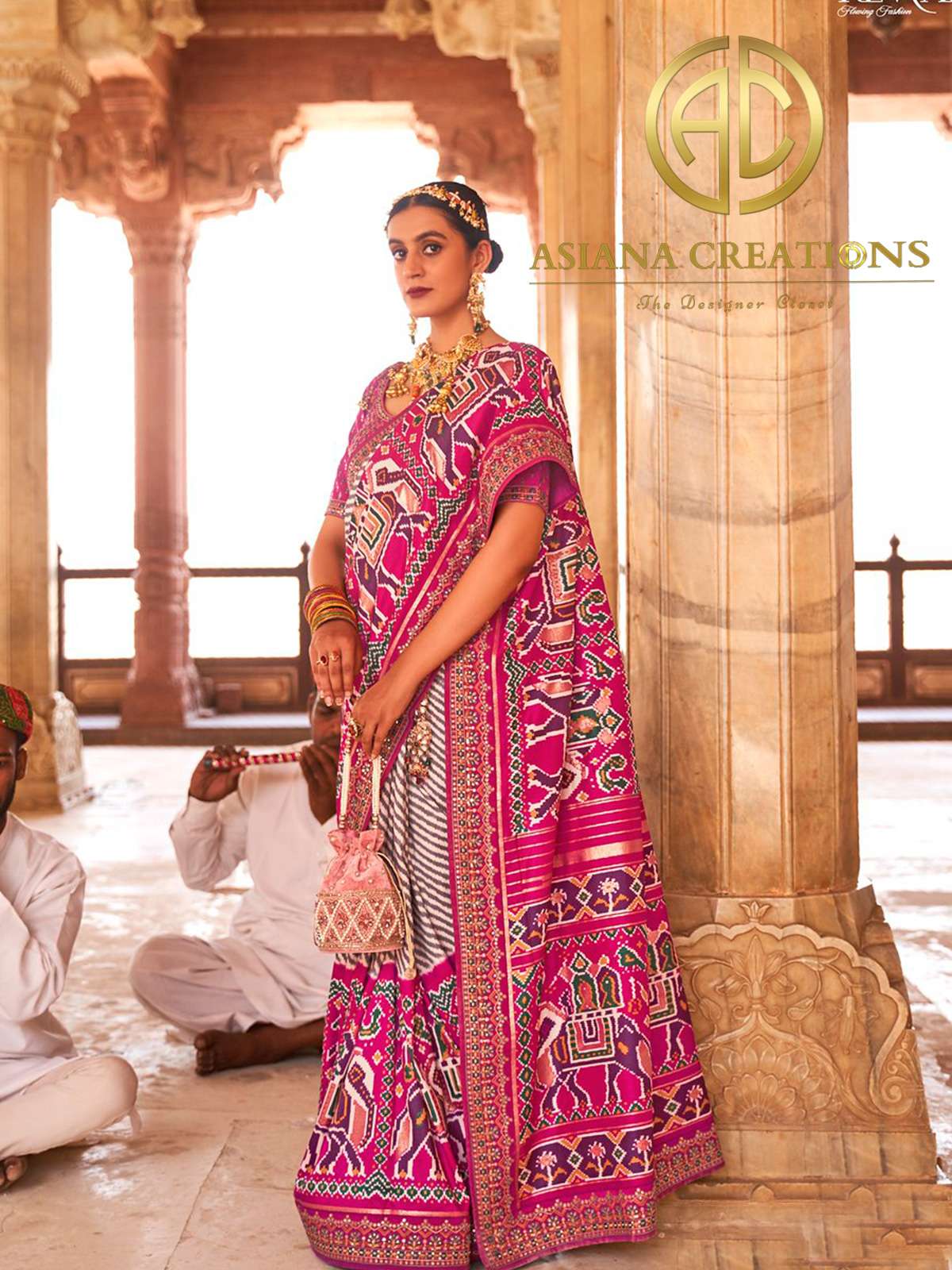 Patola Silk Pink Embroidered & Woven Wedding Traditional Saree-3179