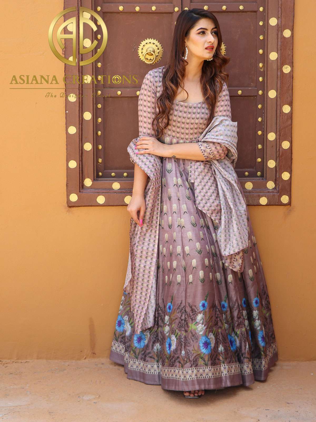 Chanderi Digital Printed Ombre Mauve Gown with Dupatta-2166