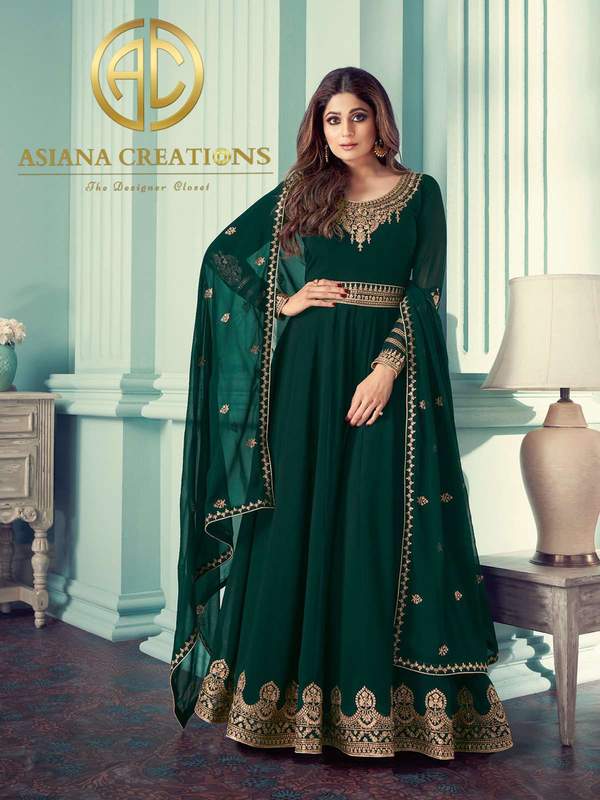 Shamita Shetty Georgette Embroidered Green Anarkali Suits-2240