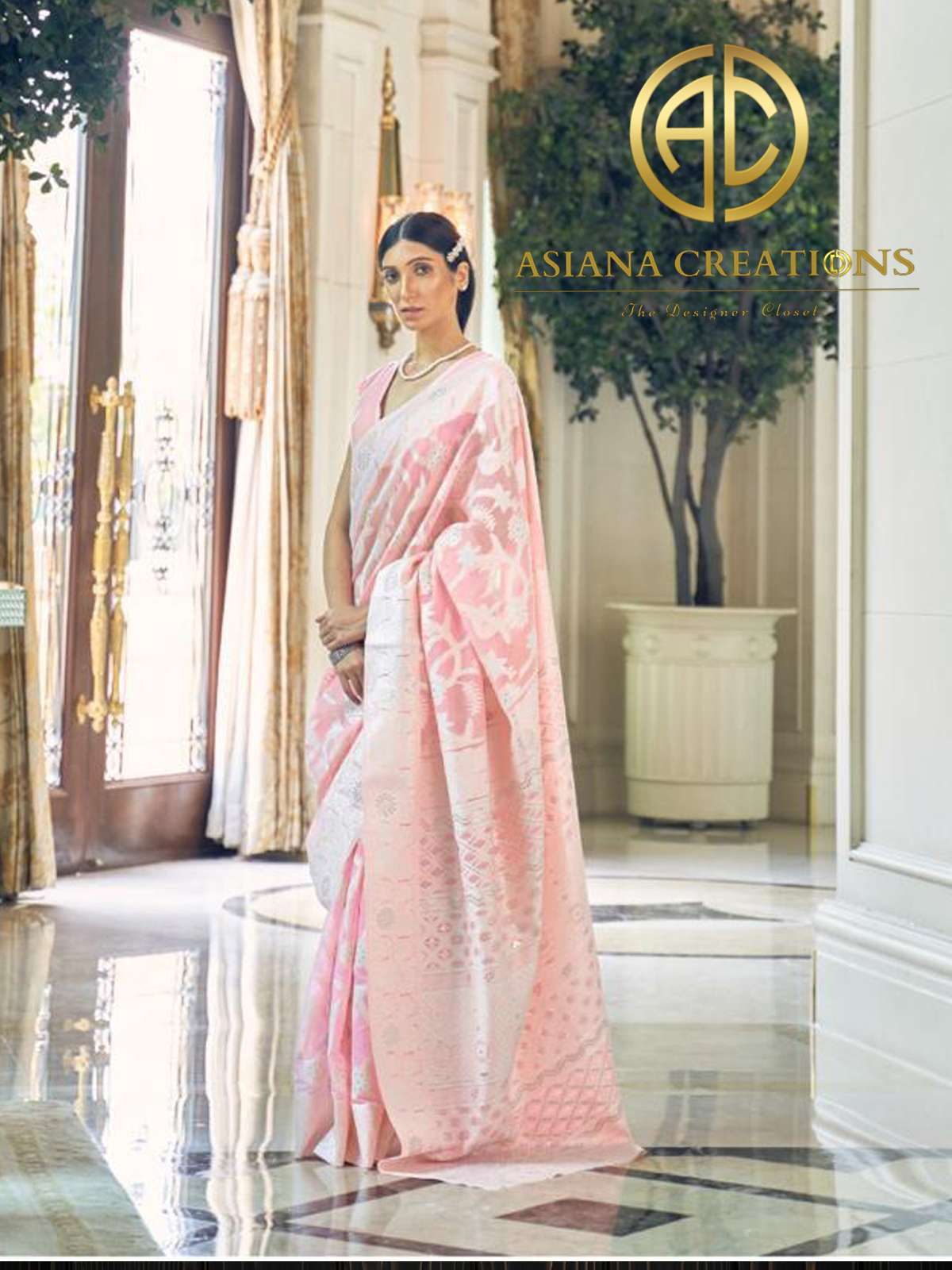 Modal Silk Pink Lucknowi Chikenkari Worked Saree-2248