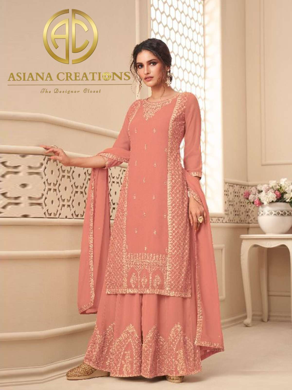 Georgette Pink Embroidered Palazzo Salwar Suit-2316