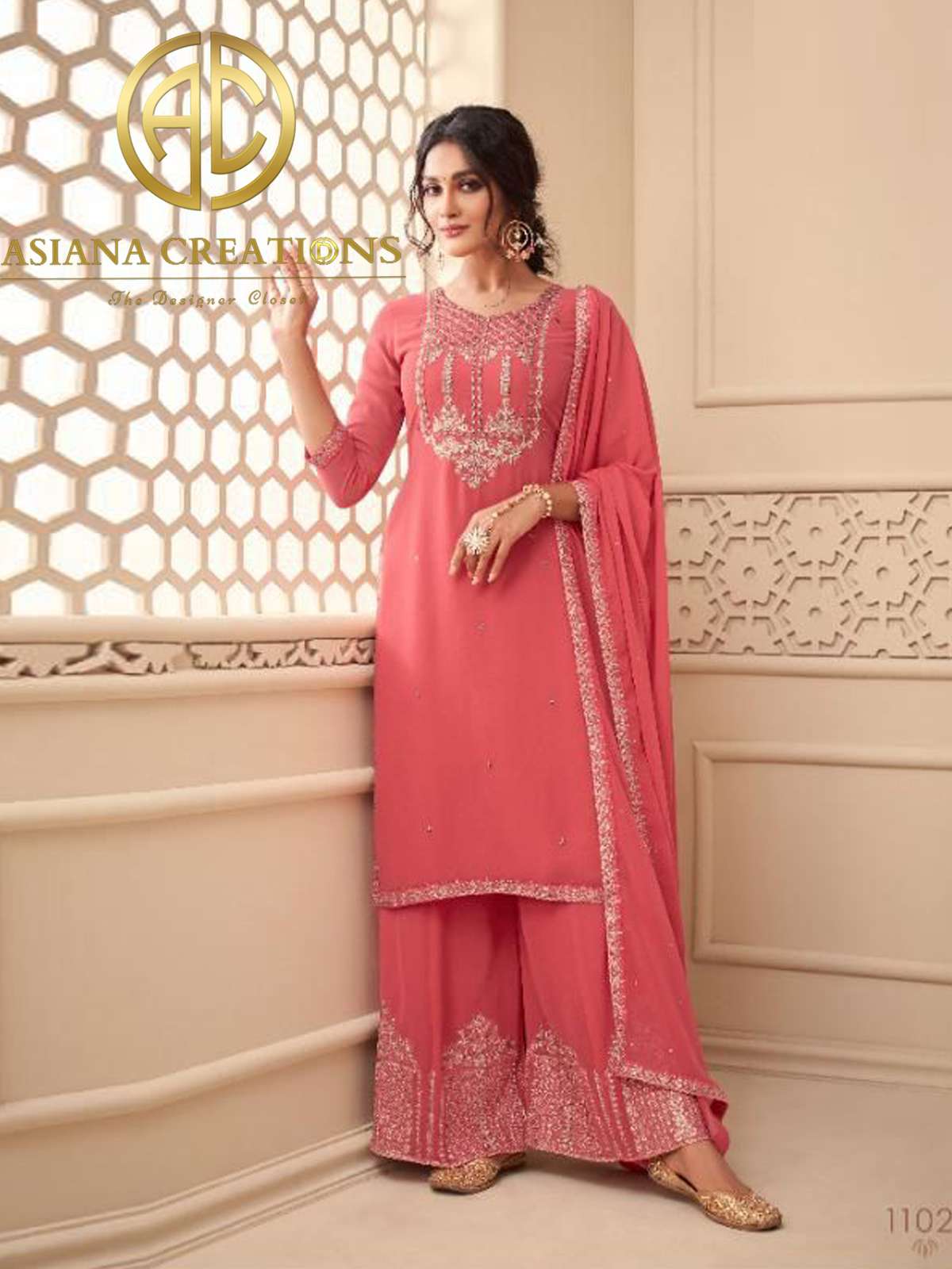 Georgette Pink Embroidered Palazzo Salwar Suit-2318