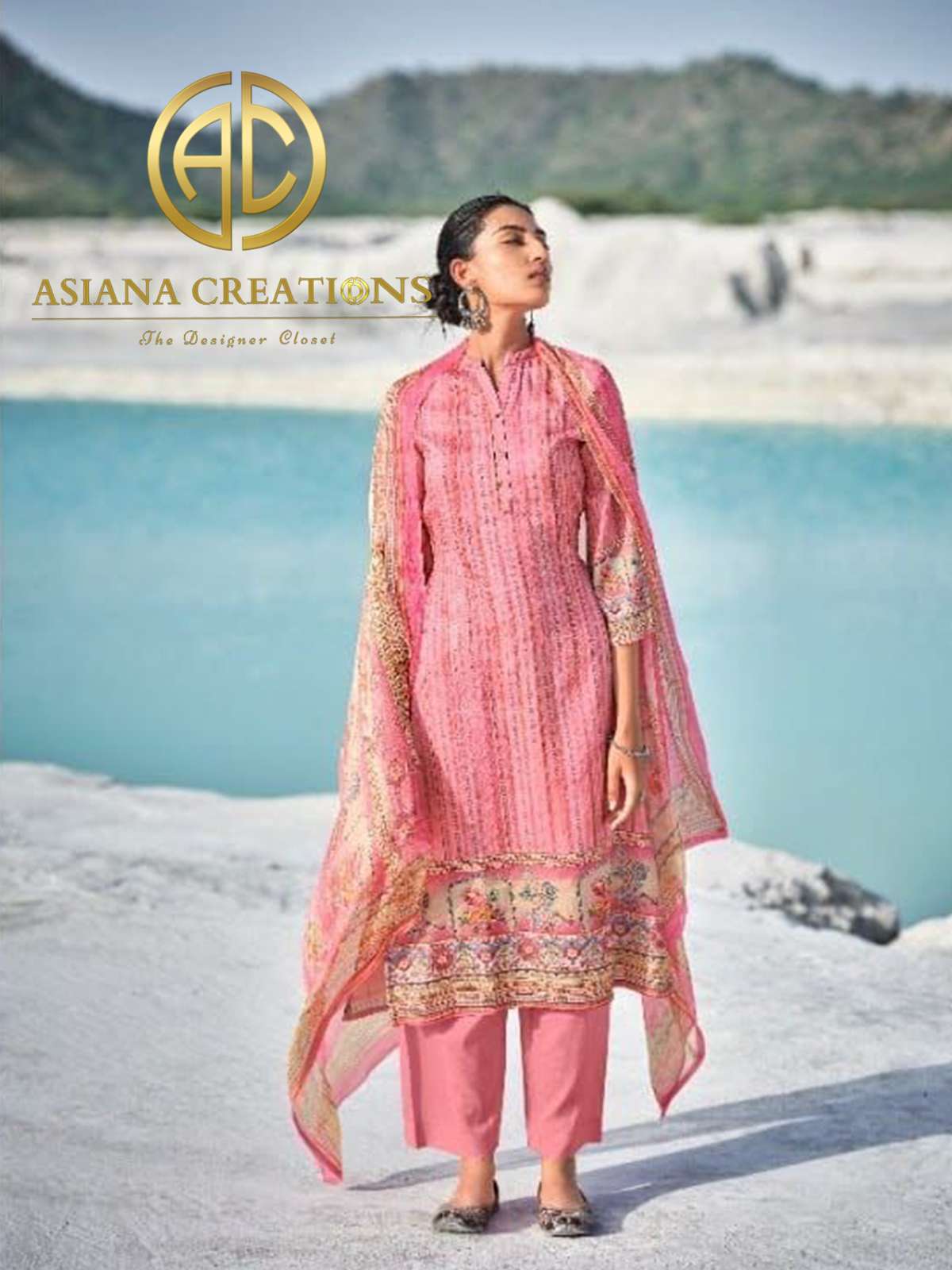 Cotton Pink Printed Straight Festive Wear Salwar Suits-2377