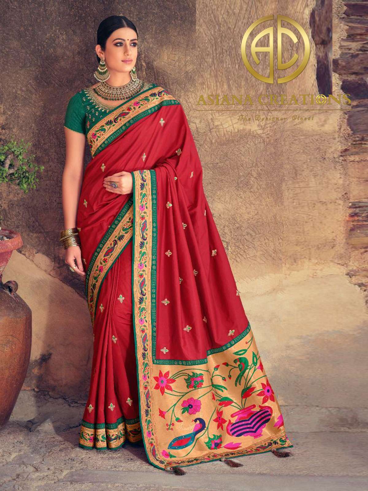 Art Silk Red Wedding Wear Woven Saree-2382